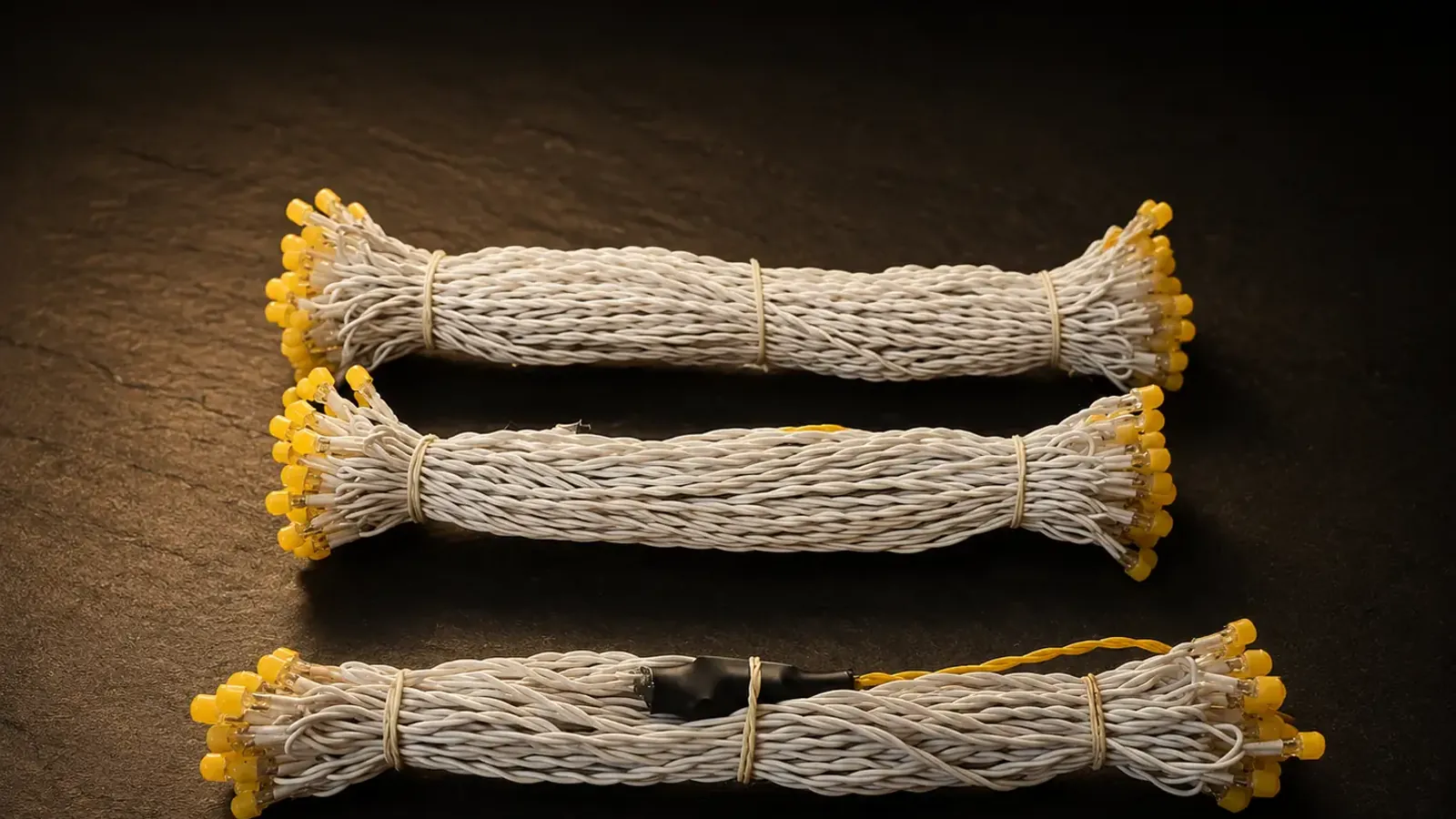 Three series light bundles in different lengths laid out flat
